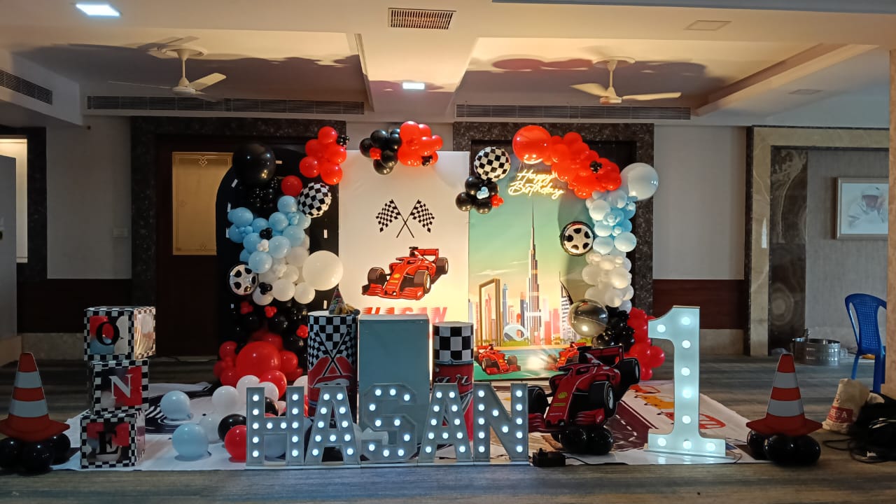 Racing car theme birthday decoration Chennai