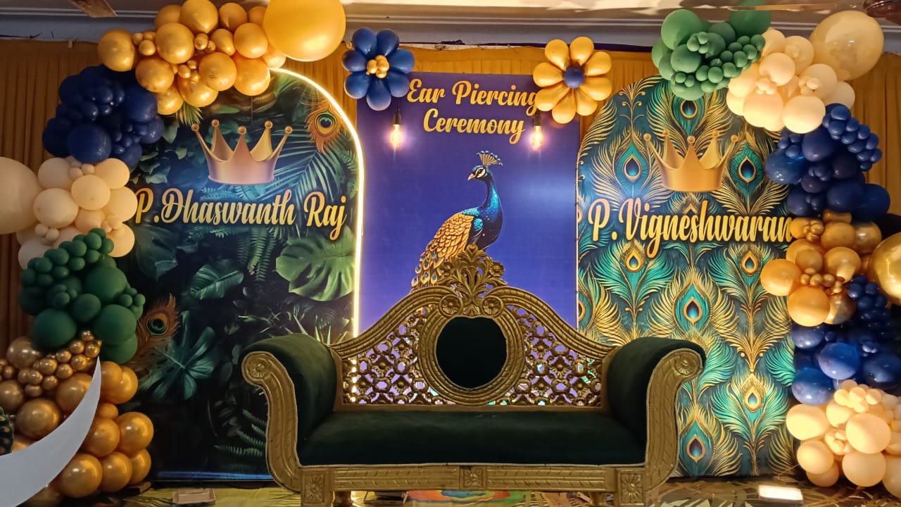 Ear piercing ceremony peacock theme decoration Chennai